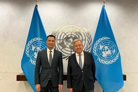 Đại sứ Đặng Hoàng Giang (bên trái) và Tổng thư ký Liên hợp quốc António Guterres. (Ảnh: TTXVN phát)