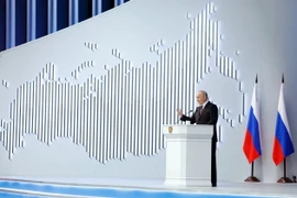 Tổng thống Nga Vladimir Putin trình bày Thông điệp liên bang trước Quốc hội ở Moskva ngày 29/2/2024. (Ảnh: AFP/TTXVN)