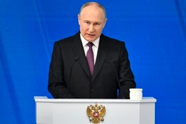 Tổng thống Nga Vladimir Putin trình bày Thông điệp liên bang trước Quốc hội ở Moskva ngày 29/2/2024. (Ảnh: AFP/TTXVN)