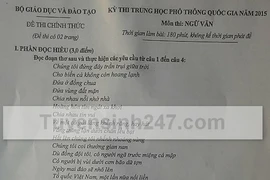 Đề thi chính thức môn Ngữ văn (Ảnh: CTV /Vietnam+)