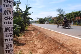 Tờ rơi quảng cáo tín dụng đen núp bóng dưới hình thức cho vay trả góp được dán tại các cột điện. (Ảnh minh họa: Thanh Tân/TTXVN)