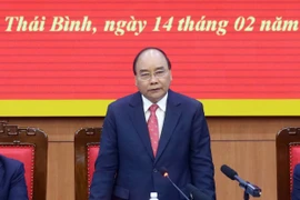 Chiều 14/2, tại thành phố Thái Bình, Thủ tướng Nguyễn Xuân Phúc làm việc với Ban Chấp hành Đảng bộ mở rộng tỉnh Thái Bình. (Ảnh: Thống Nhất/TTXVN)