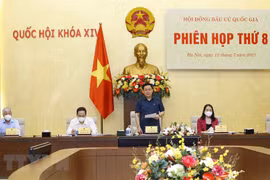 Chủ tịch Quốc hội Vương Đình Huệ, Chủ tịch Hội đồng Bầu cử Quốc gia chủ trì Phiên họp thứ 8 của Hội đồng Bầu cử Quốc gia. (Ảnh: Doãn Tấn/TTXVN)