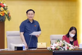Chủ tịch Quốc hội Vương Đình Huệ phát biểu khai mạc Phiên họp thứ 8 của Hội đồng Bầu cử Quốc gia. (Ảnh: Doãn Tấn/TTXVN)