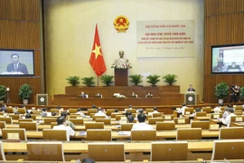 Chủ tịch Quốc hội Vương Đình Huệ, Chủ tịch Hội đồng Bầu cử Quốc gia phát biểu. (Ảnh: Doãn Tấn/TTXVN)