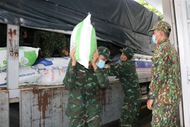 Ủy ban Mặt trận Tổ quốc Việt Nam tỉnh Đồng Tháp tiếp nhận 10 tấn gạo ủng hộ công tác phòng, chống dịch COVID-19. (Ảnh: Chương Đài/TTXVN)