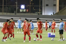 Các cầu thủ Việt Nam tập luyện. (Ảnh: TTXVN phát)