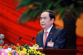 Ông Trần Thanh Mẫn, Bí thư Trung ương Đảng, Chủ tịch Ủy ban Trung ương Mặt trận Tổ quốc Việt Nam trình bày tham luận. (Ảnh: TTXVN)