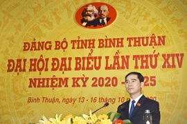 Ông Dương Văn An, Bí thư Tỉnh ủy Bình Thuận khóa XIV, nhiệm kỳ 2020-2025 phát biểu. (Ảnh: Nguyễn Thanh/TTXVN)