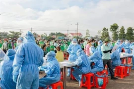 Lấy mẫu xét nghiệm SARS-CoV-2 ở Bình Dương. (Ảnh: TTXVN)