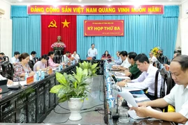 Bí thư Tỉnh ủy, Chủ tịch Ủy ban Bầu cử tỉnh Bến Tre Phan Văn Mãi phát biểu chỉ đạo tại kỳ họp. (Ảnh: Trần Thị Thu Hiền/TTXVN)