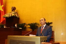 Chủ tịch nước Nguyễn Xuân Phúc phát biểu nhậm chức. (Ảnh: Trí Dũng/TTXVN)