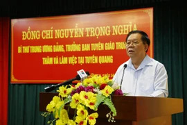 Ông Nguyễn Trọng Nghĩa phát biểu tại buổi làm việc với tỉnh Tuyên Quang. (Ảnh: Nam Sương/TTXVN)