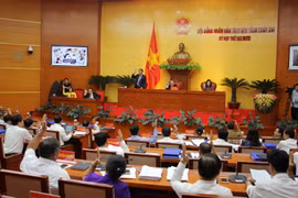Các đại biểu biểu quyết thông qua các Nghị quyết tại Kỳ họp. (Ảnh: Vũ Hà/TTXVN)