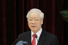 Tổng Bí thư Nguyễn Phú Trọng phát biểu bế mạc Hội nghị. (Ảnh: Phương Hoa/TTXVN)