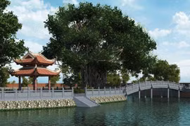 Phối cảnh công trình phục dựng tòa Phương Đình và tôn tạo gò Kim Châu tại hồ Văn. (Ảnh: TTXVN phát)