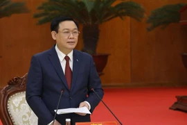 Bí thư Thành ủy Hà Nội Vương Đình Huệ phát biểu. (Ảnh: Văn Điệp/TTXVN)