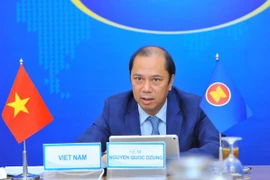Thứ trưởng Nguyễn Quốc Dũng, Trưởng SOM ASEAN Việt Nam tham dự Hội nghị. (Ảnh: Minh Đức/TTXVN)