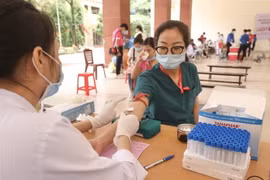Lấy mẫu xét nghiệm trước khi hiến máu. (Ảnh minh họa: Minh Quyết/TTXVN)