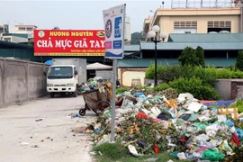 Rác được tập kết tạm ở chợ Hạ Long. (Ảnh: TTXVN)