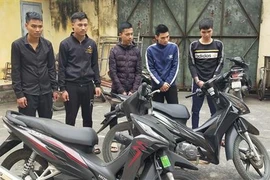 Các đối tượng trong nhóm của Nguyễn Đình Bảo bị công an bắt giữ. (Ảnh: Trịnh Duy Hưng/TTXVN)