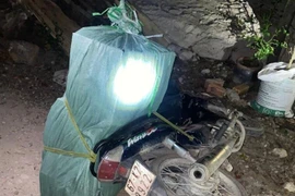 Bị phát hiện, đối tượng tẩu thoát, bỏ lại phương tiện và tang vật. (Ảnh: TTXVN phát)