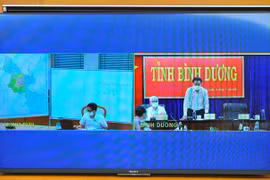 Phó Thủ tướng Vũ Đức Đam họp giao ban trực tuyến với lãnh đạo tỉnh Bình Dương. (Ảnh: Minh Đức/TTXVN)