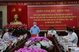 Ông Đỗ Văn Chiến, Bí thư Trung ương Đảng, Chủ tịch Ủy ban Trung ương MTTQ Việt Nam, Phó Chủ tịch Hội đồng Bầu cử Quốc gia phát biểu tại buổi giám sát, kiểm tra. (Ảnh: Đoàn Mạnh Dương/TTXVN)