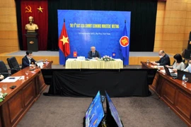 Quang cảnh Hội nghị tham vấn các Bộ trưởng Kinh tế ASEAN và các Bộ trưởng kinh tế Đông Á lần thứ 9 tại điểm cầu Hà Nội. (Ảnh: Trần Việt/TTXVN)