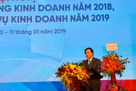 Chủ tịch Hội đồng quản trị VietinBank Lê Đức Thọ phát biểu tại hội nghị. (Ảnh: Trần Việt/TTXVN)