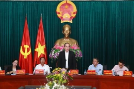 Chủ tịch Mặt trận Tổ quốc Nguyễn Thiện Nhân phát biểu tại buổi làm việc. (Ảnh: Lâm Khánh/TTXVN)