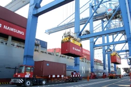 Bốc dỡ hàng hóa tại cảng Cát Lái. (Ảnh : Hoàng Hải/TTXVN)
