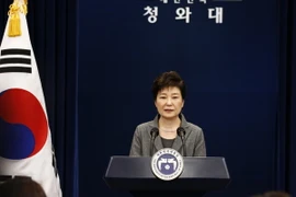 Tổng thống Hàn Quốc Park Geun-hye trong bài phát biểu tại thủ đô Seoul. (Nguồn: AFP/TTXVN)