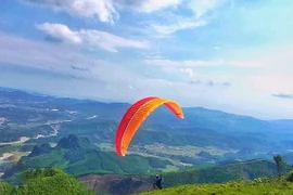 Vận động viên tham gia thi hạ cánh chính xác dành cho cá nhân (nam-nữ) và bay đôi. (Ảnh: TTXVN phát)