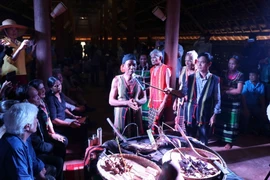 Già làng tiến hành lễ cúng. (Ảnh: Ngọc Minh/TTXVN)