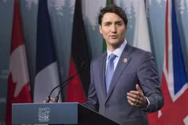 Thủ tướng Canada Justin Trudeau phát biểu tại một cuộc họp báo ở tỉnh Quebec. (Nguồn: AFP/TTXVN)