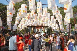 Đông đảo người dân du Xuân tại khu vực hồ Văn, Văn Miếu-Quốc Tử Giám, Hà Nội. (Ảnh: Khánh Hòa/TTXVN)