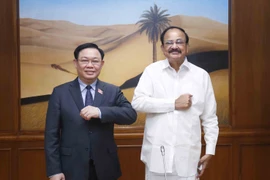Chủ tịch Quốc hội Vương Đình Huệ hội kiến Chủ tịch Thượng viện kiêm Phó Tổng thống Ấn Độ Venkaiah Naidu. (Ảnh: Doãn Tấn/TTXVN)