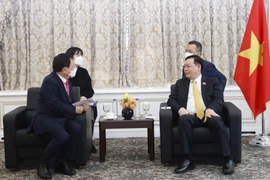 Chủ tịch Quốc hội Vương Đình Huệ tiếp lãnh đạo Công ty Dongwon System. (Ảnh: Doãn Tấn/TTXVN)