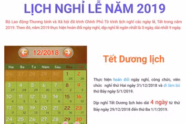 Trong năm 2019, dịp nghỉ lễ ngắn nhất là 3 ngày, dài nhất là 9 ngày. (Ảnh: PV/Vietnam+)