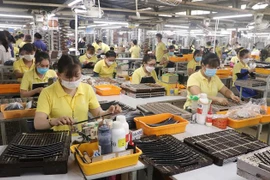 Hoạt động sản xuất tại Công ty TNHH Túi Xách Simone Việt Nam (Cần Giuộc, Long An). (Ảnh: Bùi Giang/TTXVN)