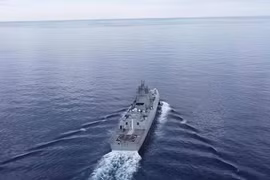 Tàu khu trục Đô đốc Gorshkov của Nga tập trận trên Biển Arab. (Nguồn: EPA)