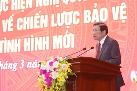 Ủy viên Bộ Chính trị, Bí thư Trung ương Đảng, Trưởng Ban Nội chính Trung ương Phan Đình Trạc phát biểu tại Hội nghị. (Ảnh: Anh Tuấn/TTXVN)
