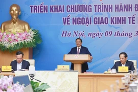 Thủ tướng Phạm Minh Chính phát biểu khai mạc Hội nghị triển khai Chương trình hành động của Chính phủ về ngoại giao kinh tế. (Ảnh: Dương Giang/TTXVN)