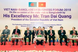 Chủ tịch nước Trần Đại Quang và các đại biểu dự Diễn đàn Doanh nghiệp Việt Nam-Bangladesh. (Ảnh: Nhan Sáng/TTXVN)