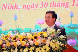 Ủy viên Bộ Chính trị, Bí thư Trung ương Đảng, Trưởng Ban Tuyên giáo Trung ương Võ Văn Thưởng phát biểu chỉ đạo hội nghị. (Ảnh: Văn Đức/TTXVN)