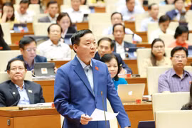 Bộ trưởng Bộ Tài nguyên và Môi trường Trần Hồng Hà giải trình làm rõ ý kiến đại biểu Quốc hội. (Ảnh: Phương Hoa - TTXVN)