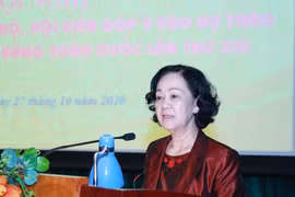 Đồng chí Trương Thị Mai, Uỷ viên Bộ Chính trị, Bí thư Trung ương Đảng, Trưởng Ban Dân vận Trung ương phát biểu chỉ đạo Hội nghị. (Ảnh: Phương Hoa/TTXVN)