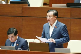 Bộ trưởng Bộ Tài chính Đinh Tiến Dũng giải trình làm rõ vấn đề đại biểu Quốc hội nêu. (Ảnh: Phương Hoa/TTXVN)
