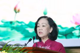Đồng chí Trương Thị Mai, Ủy viên Bộ Chính trị, Bí thư Trung ương Đảng, Trưởng Ban Dân vận Trung ương phát biểu tại Lễ kỷ niệm. (Ảnh: Phương Hoa/TTXVN)